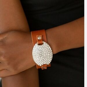 Paparazzi Silver and Tan Leather Bracelet